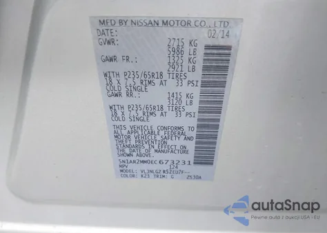 2014 Nissan Pathfinder Sl from USA, damaged, VIN 5N1AR2MM0EC673231